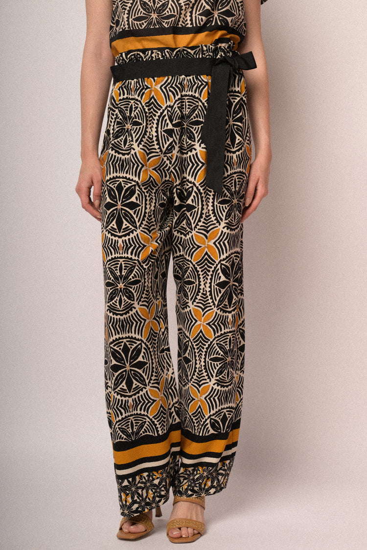 Pantaloni in cotone a stampa etnica multicolor