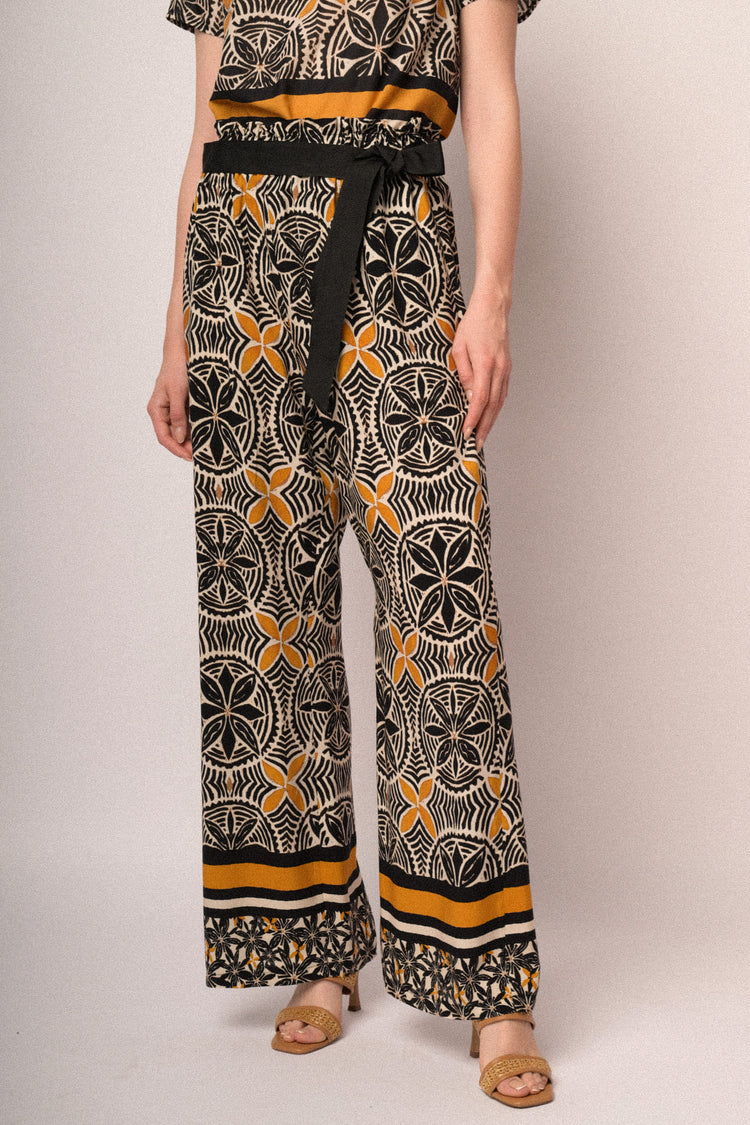 Pantaloni in cotone a stampa etnica multicolor