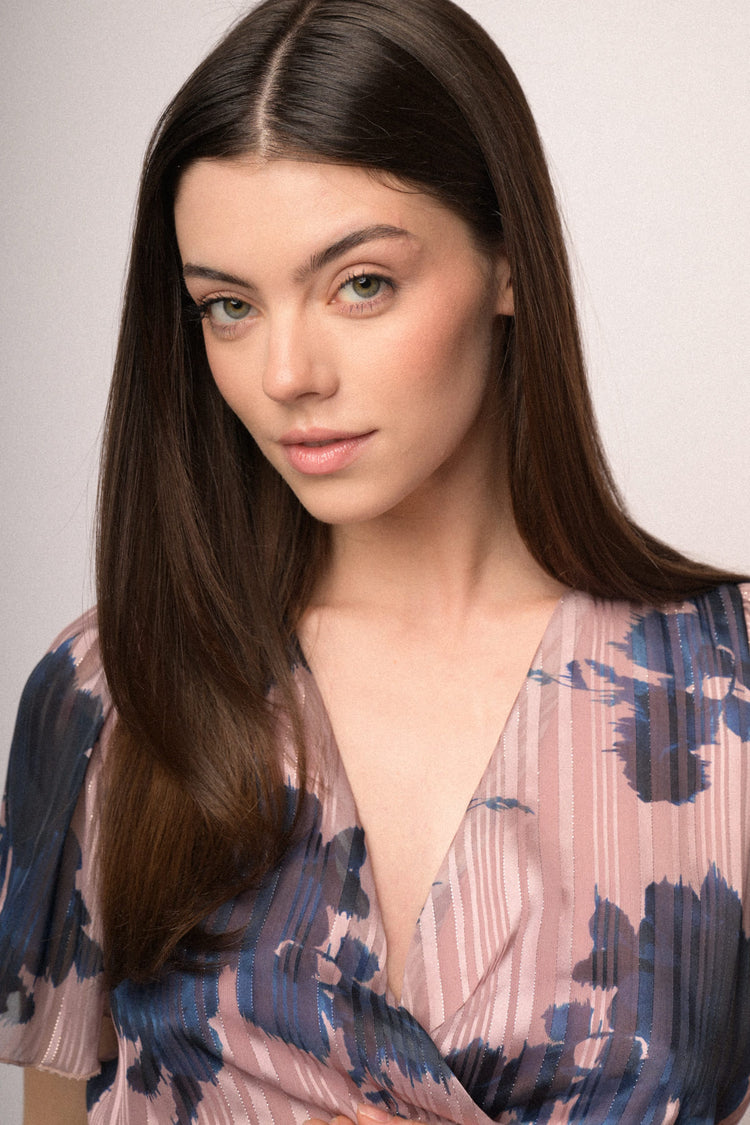 Top in georgette lurex a stampa floreale rosa