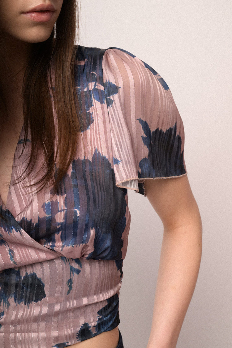 Top in georgette lurex a stampa floreale rosa
