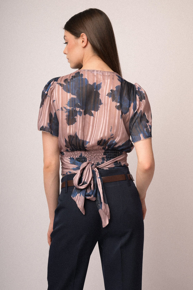 Top in georgette lurex a stampa floreale rosa