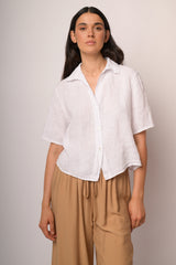 Camicia cropped in lino bianca