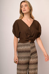 Top crop con nodo misto viscosa cioccolato