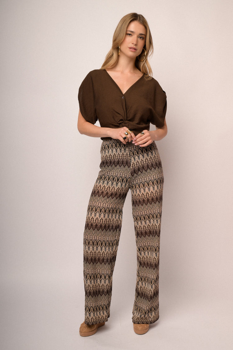 Top crop con nodo misto viscosa cioccolato