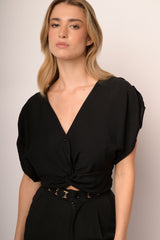 Top crop con nodo misto viscosa nero