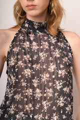 Top allamericana in georgette lurex a stampa floreale nero