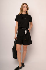 Bermuda misto viscosa nero con cintura-foulard