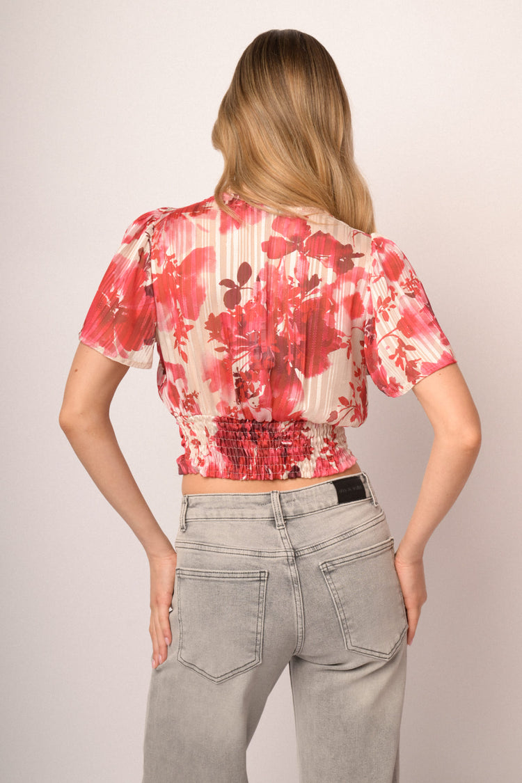 Top crop a stampa floreale multicolor