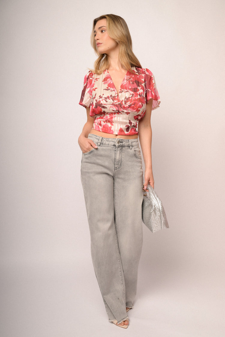 Top crop a stampa floreale multicolor
