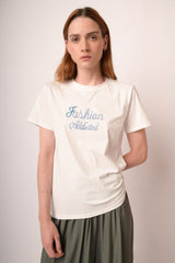 T-shirt Fashion Addicted in cotone bianco