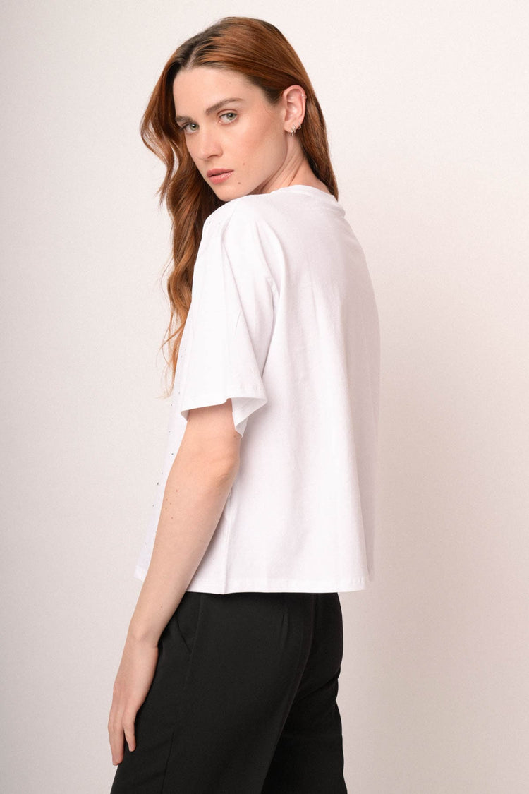 T-shirt bianca con strass all-over
