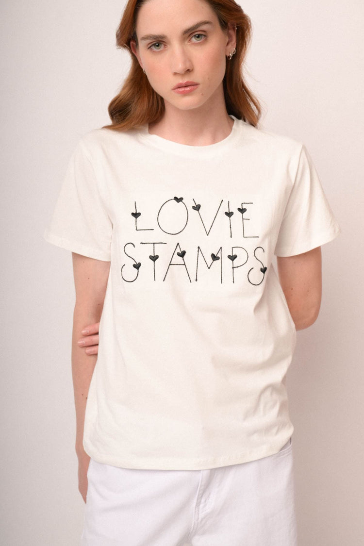 T-shirt Lovie Stamps in cotone bianco