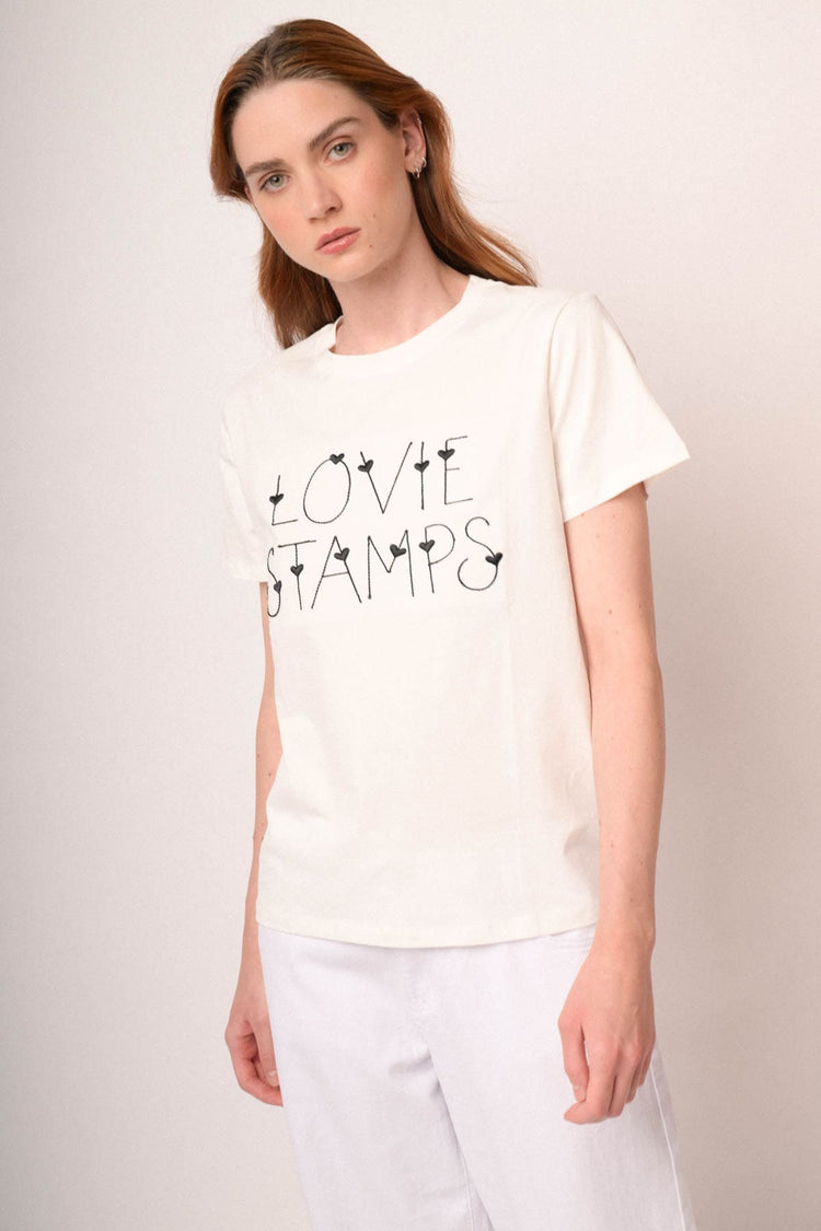 T-shirt Lovie Stamps in cotone bianco
