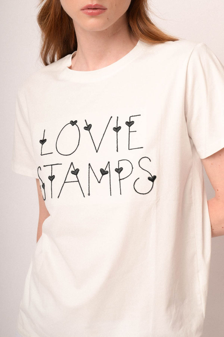 T-shirt Lovie Stamps in cotone bianco