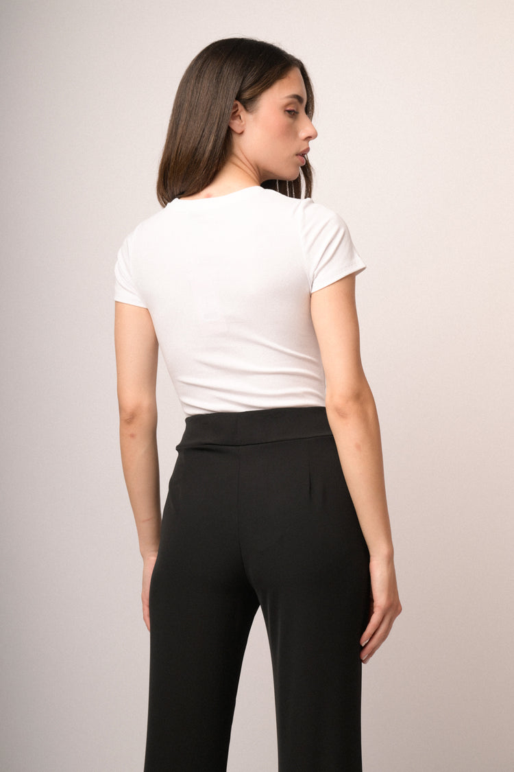 Body t-shirt in cotone bianco con strass