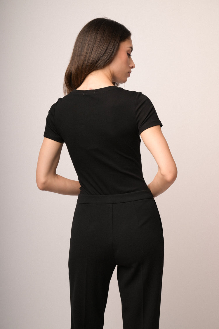 Body t-shirt in cotone nero con strass