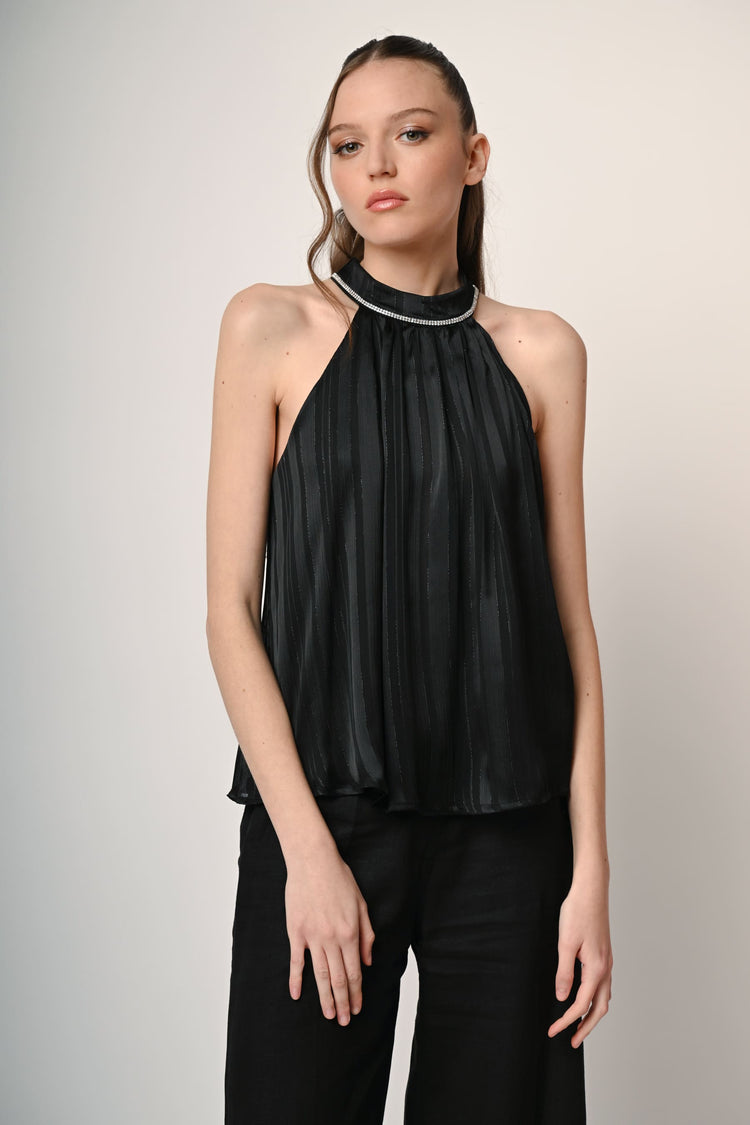 Top in georgette lurex con strass