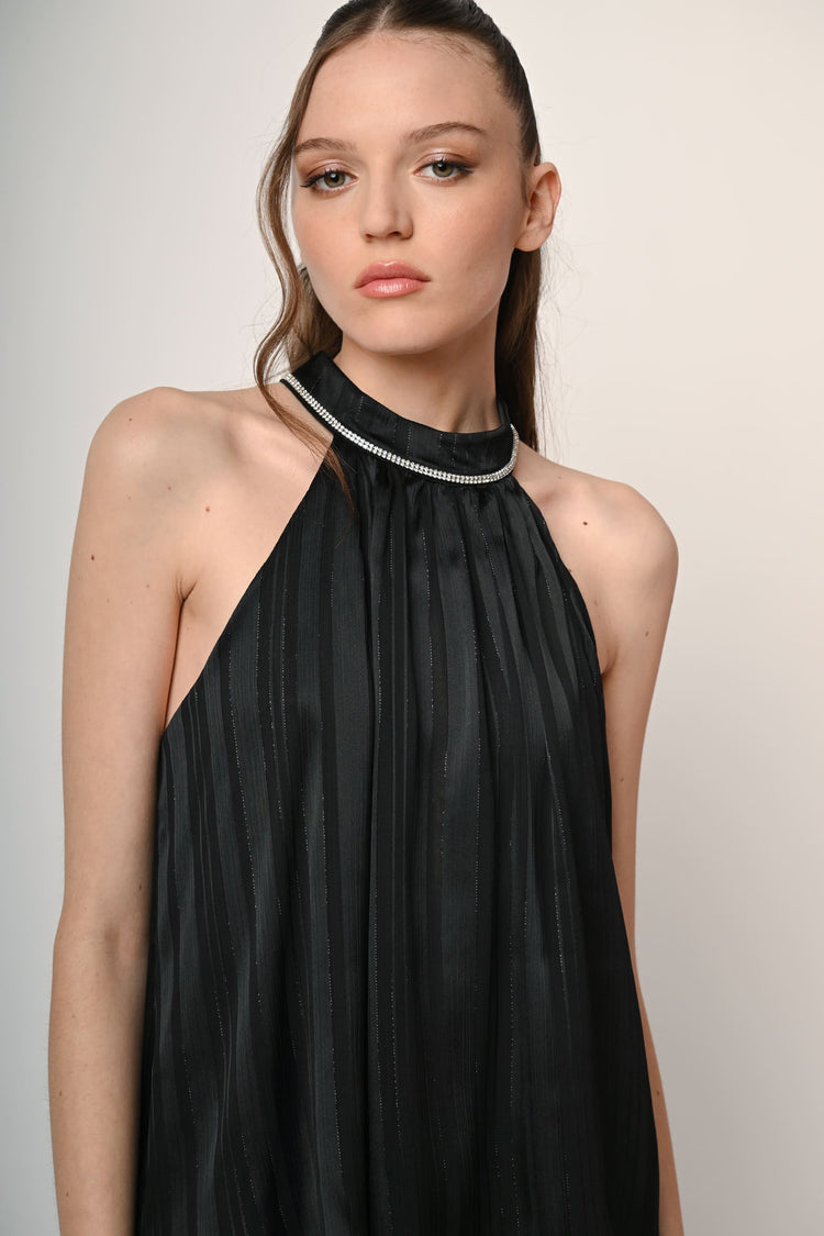 Top in georgette lurex con strass