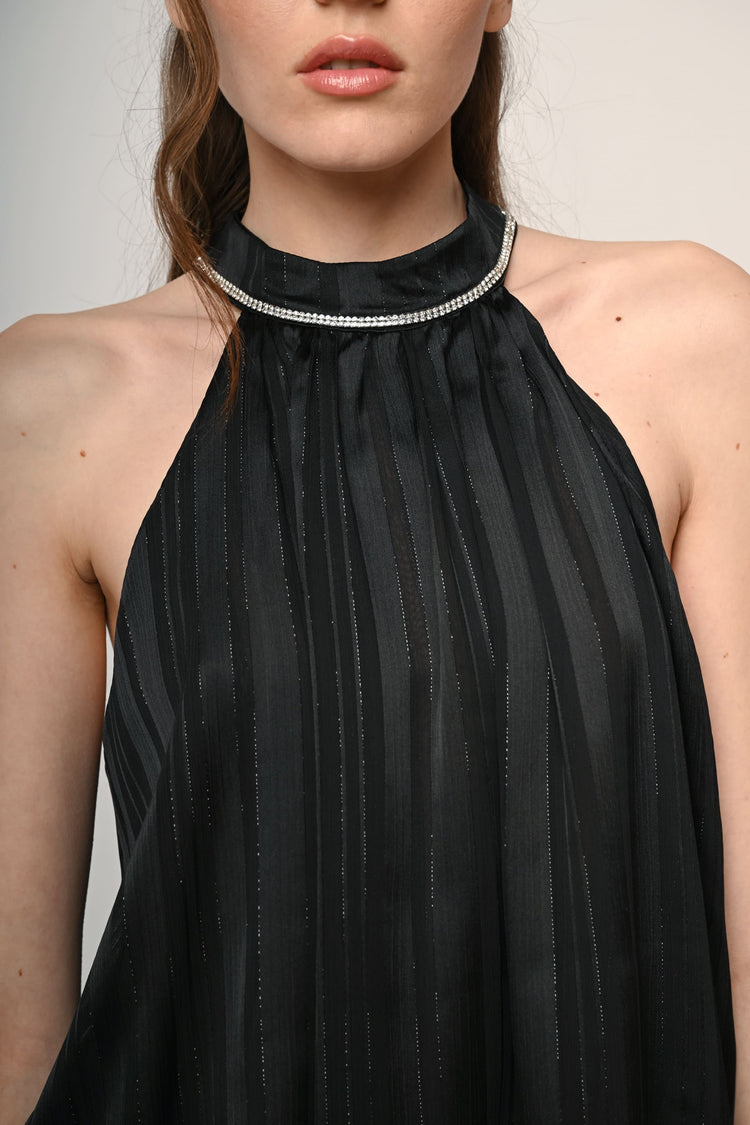Top in georgette lurex con strass