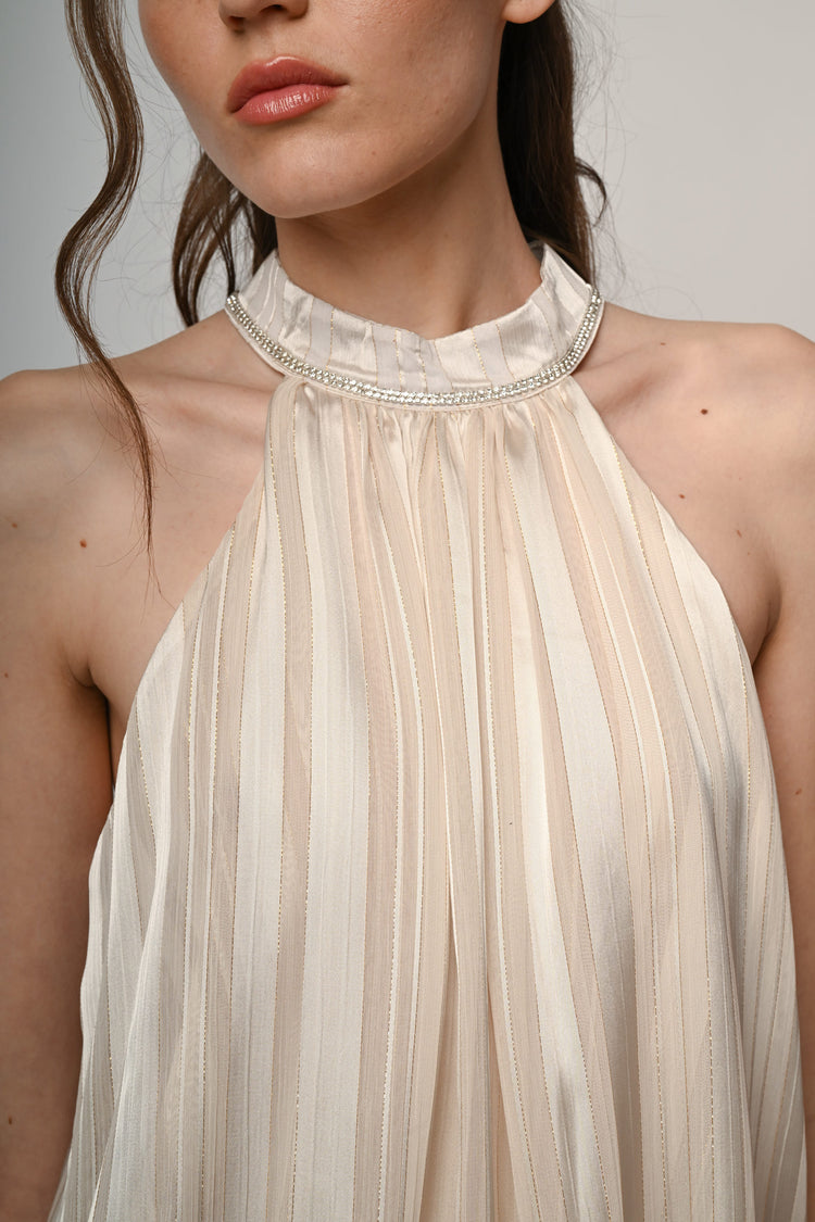 Top in georgette lurex con strass