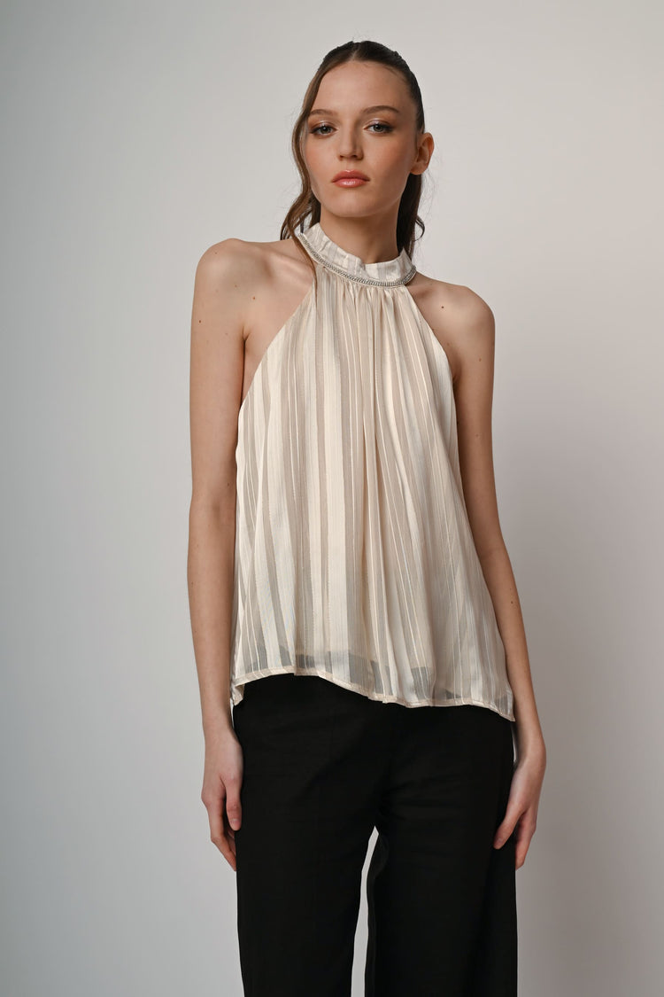 Top in georgette lurex con strass