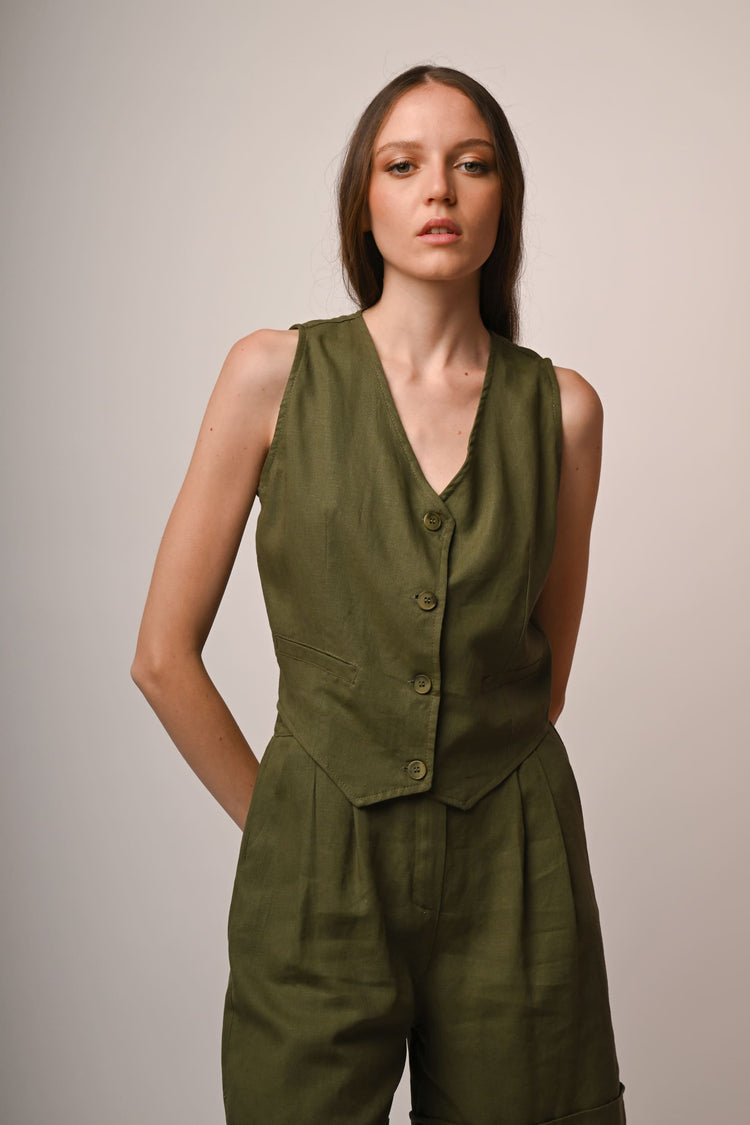 Gilet in lino e viscosa