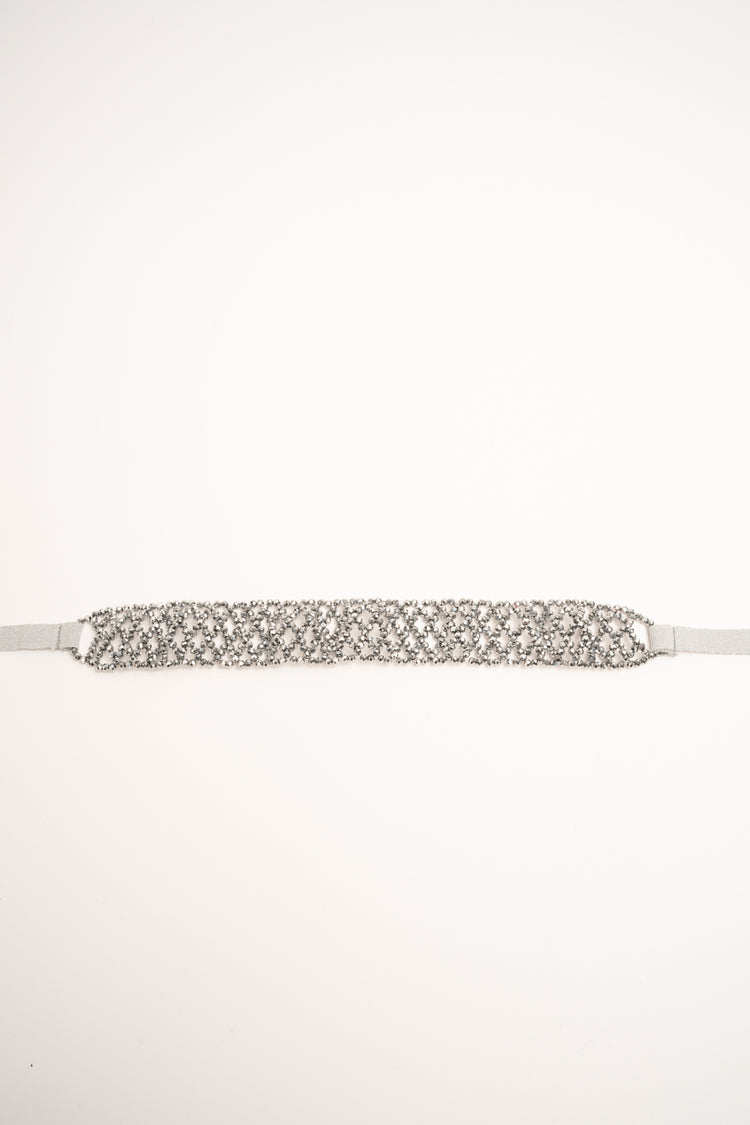 Cintura gioiello in grosgrain lurex e perline argento
