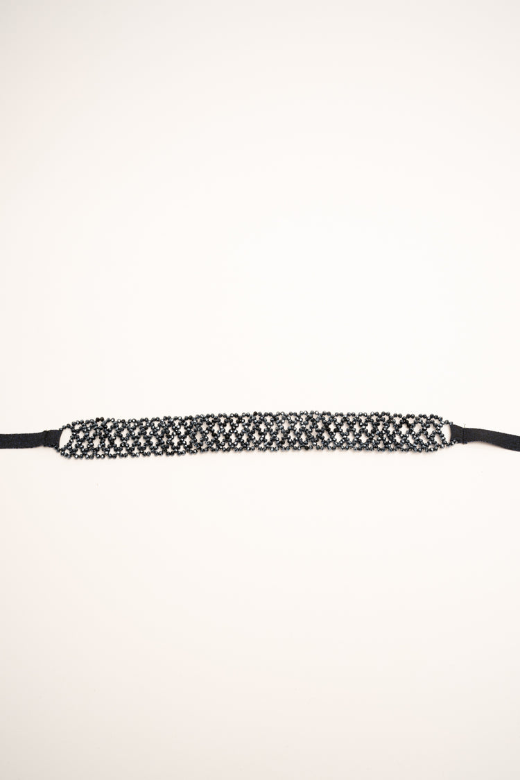 Cintura gioiello in grosgrain lurex e perline blu notte