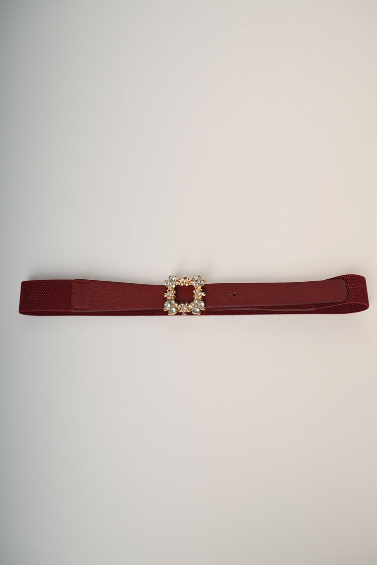 Cintura elastica con fibbia quadrata in strass