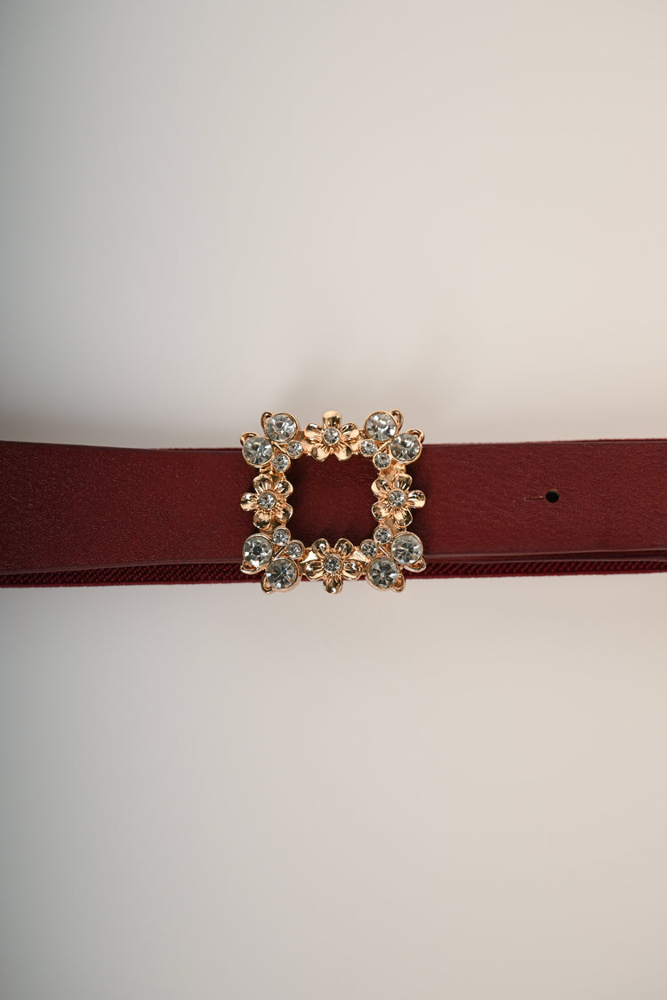 Cintura elastica con fibbia quadrata in strass
