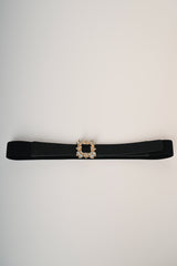 Cintura elastica con fibbia quadrata in strass
