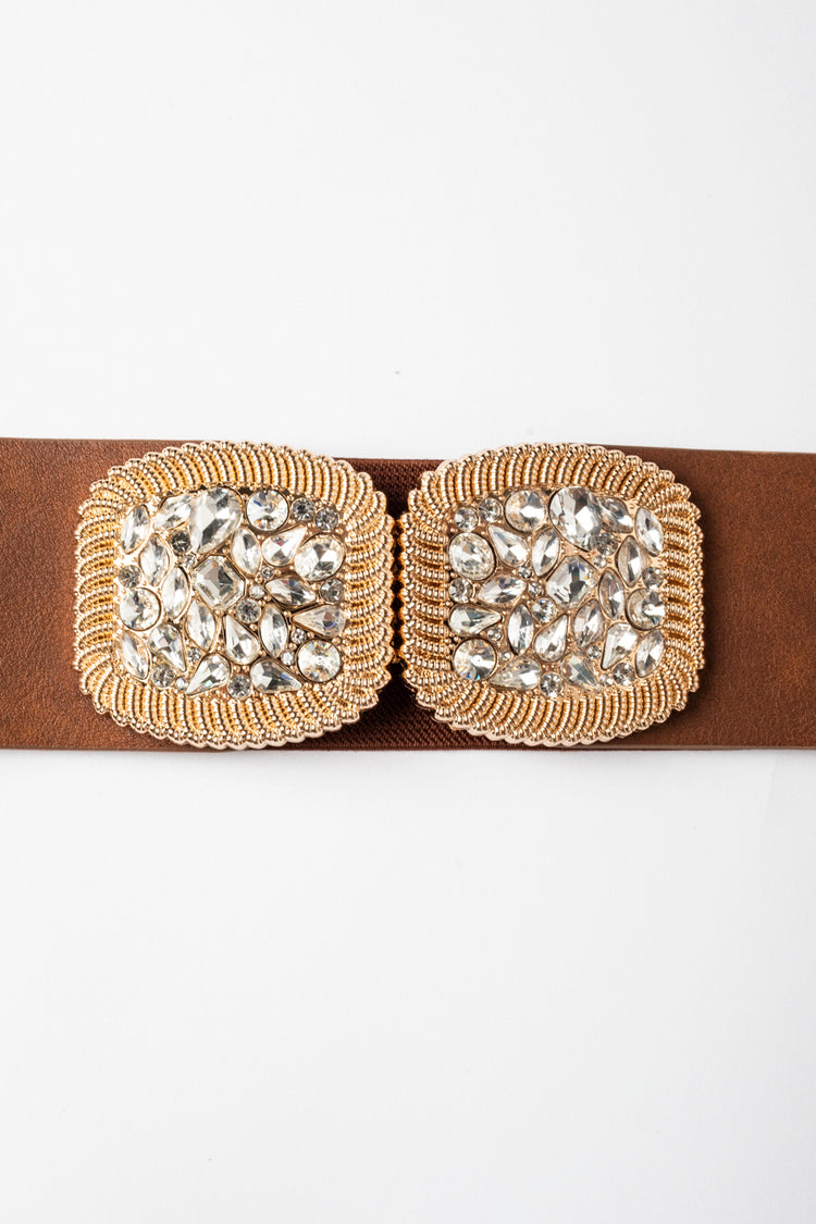 Cintura elastica con doppia fibbia e strass