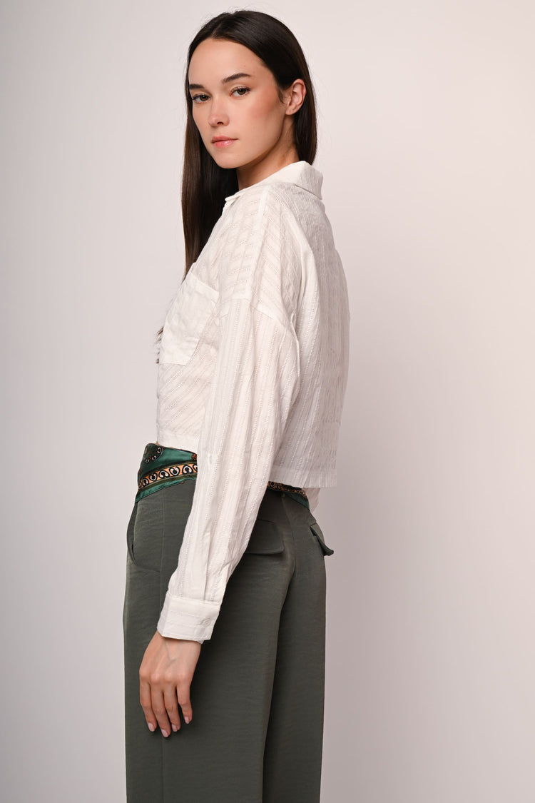 Camicia crop in cotone a righe