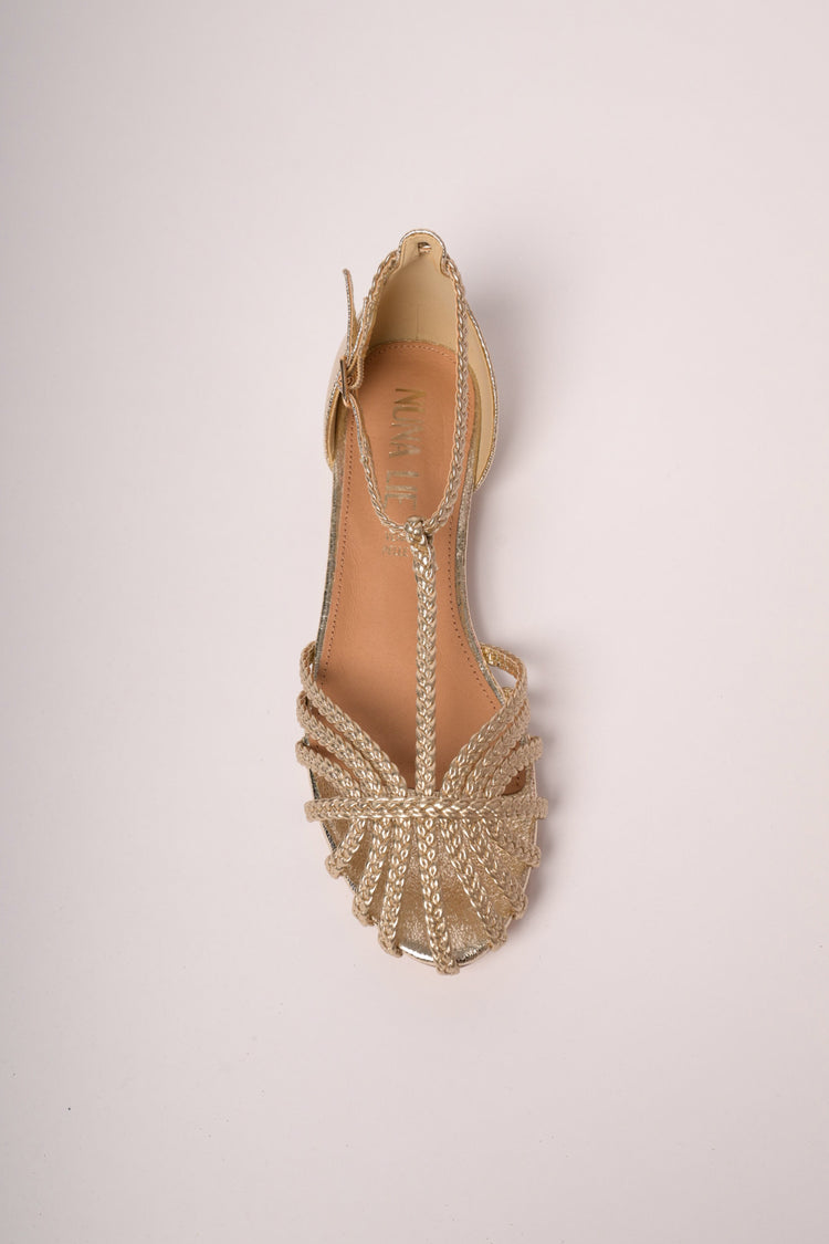Sandali flat con cinturini intrecciati oro