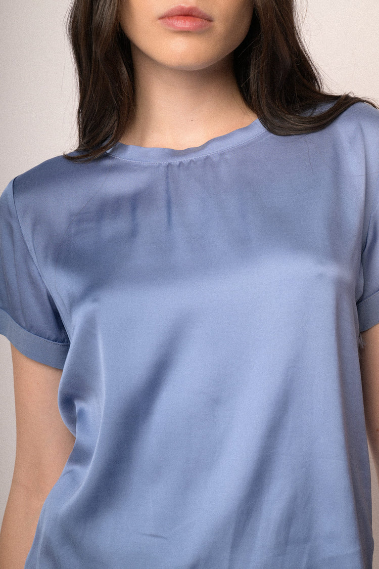 T-shirt in raso di viscosa azzurro