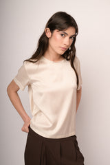 T-shirt in raso di viscosa beige