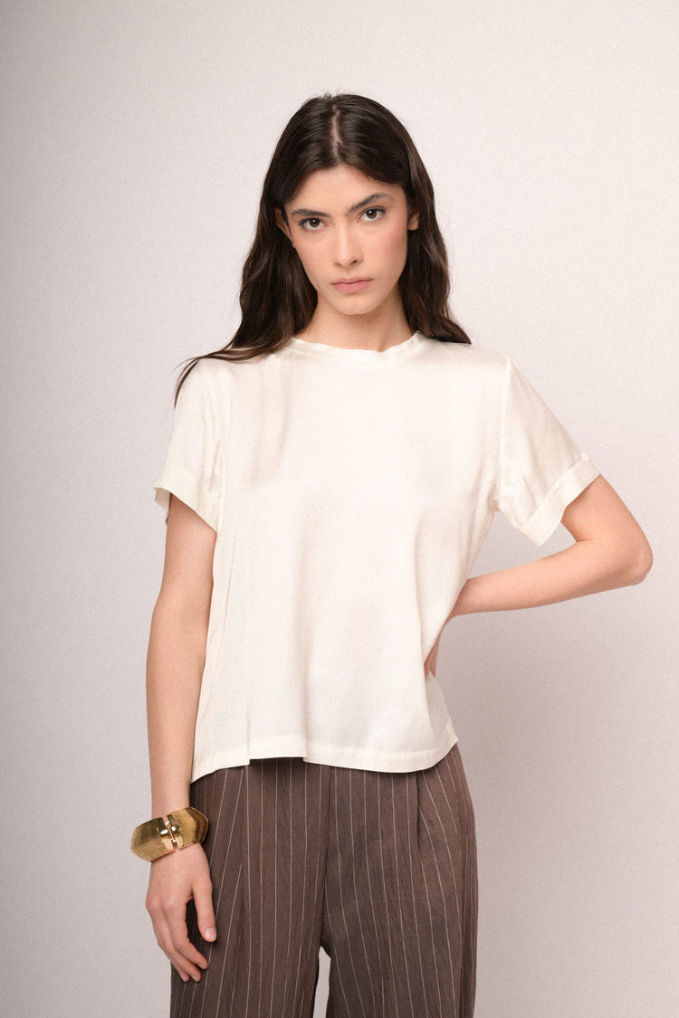 T-shirt in raso di viscosa bianco