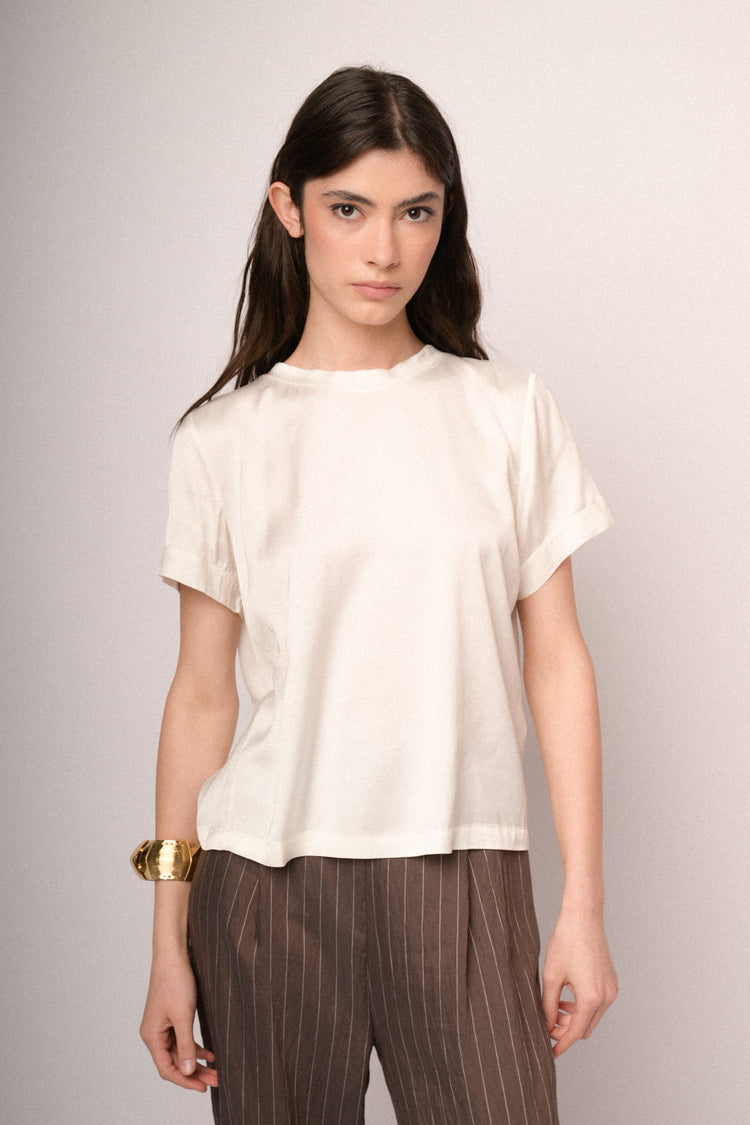 T-shirt in raso di viscosa bianco