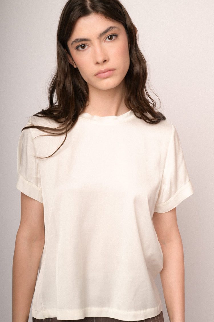 T-shirt in raso di viscosa bianco
