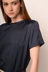 T-shirt in raso di viscosa blu