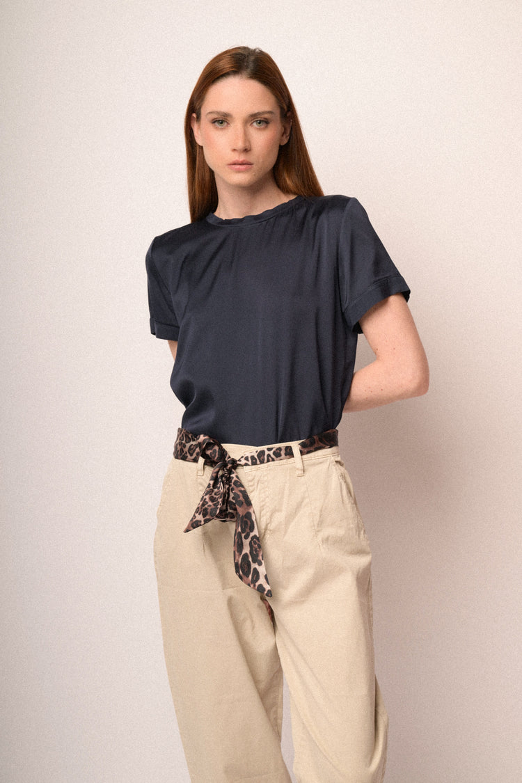 T-shirt in raso di viscosa blu