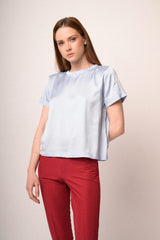 T-shirt in raso di viscosa celeste
