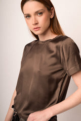 T-shirt in raso di viscosa cioccolato