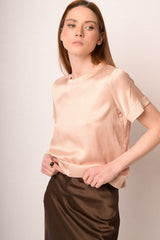T-shirt in raso di viscosa rosa