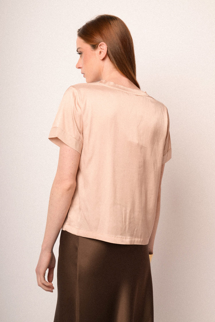 T-shirt in raso di viscosa rosa