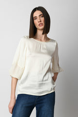 Blusa in raso e crêpe
