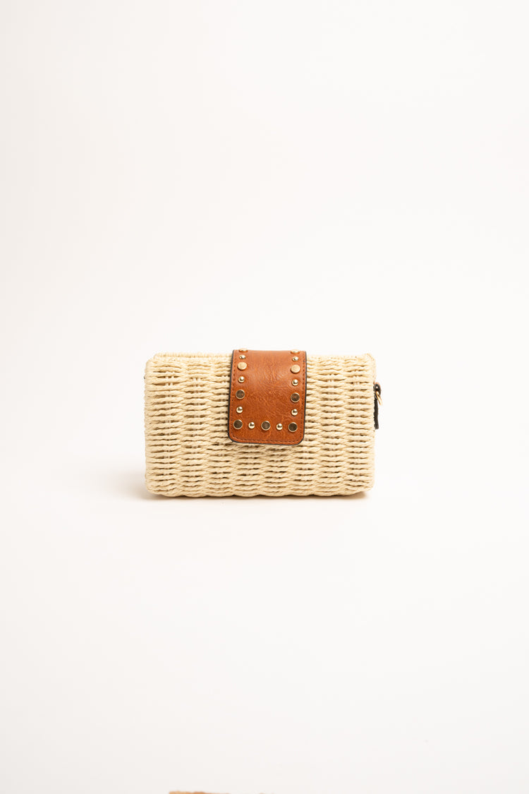 Pochette a tracolla piccola in paglia beige