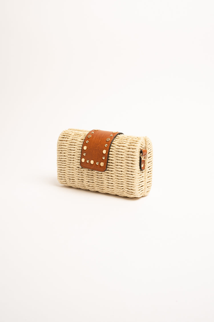 Pochette a tracolla piccola in paglia beige