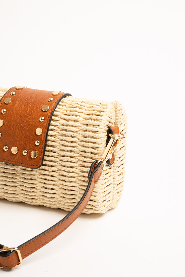 Pochette a tracolla piccola in paglia beige