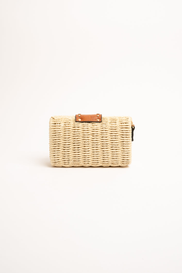 Pochette a tracolla piccola in paglia beige